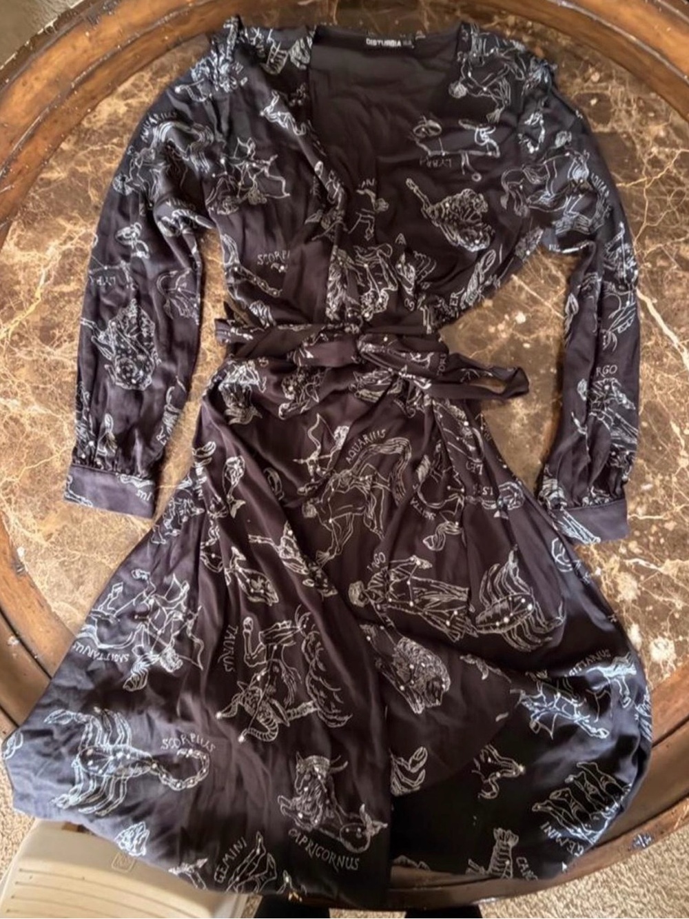 Black Zodiac Print Wrap Dress - Women Intimates & Sleepwear